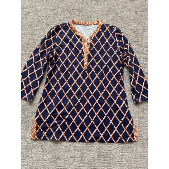 J. McLaughlin Tops - J.McLaughlin Womens Blue Orange Bamboo Lattice Catalina Cloth Top Tunic XL